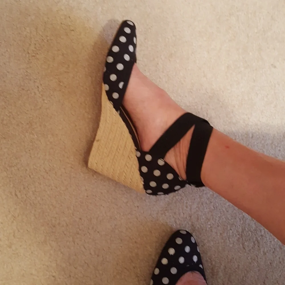 22:07 - REPORT Polka Dot Wedge Espadrille Ankle Sandals